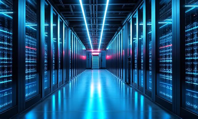 Secure abstract data architecture and server farm illustration